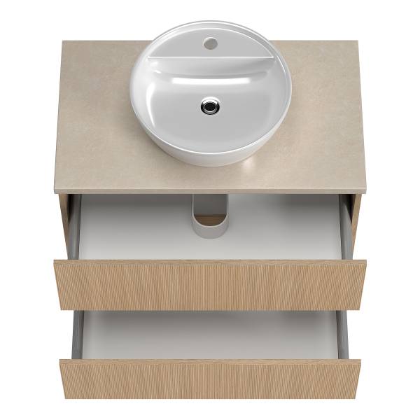 Badkamerset EVERNDEN 3-delig combi F keramiek - lichte eikenhouten look/zandsteen look