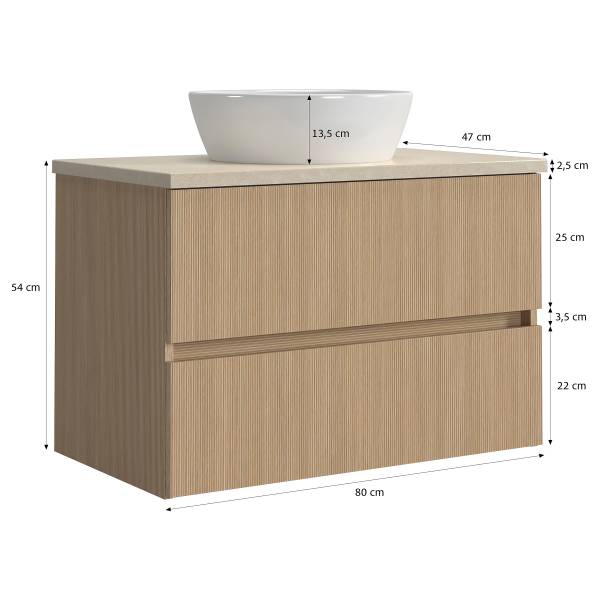 Badkamerset EVERNDEN 3-delig combi F keramiek - lichte eikenhouten look/zandsteen look