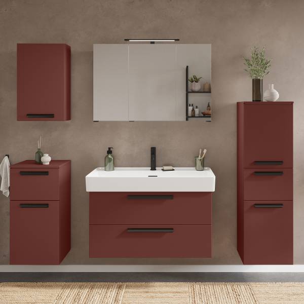 Badkamerset Vitoreira 5-dlg. spiegelkast inclusief verlichting - rood