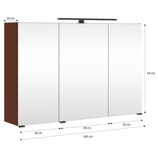 Badkamerset Vitoreira 5-dlg. spiegelkast inclusief verlichting - rood