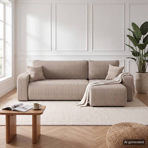 Ecksofa DANO mit Schlaffunktion Typ A Cordstoff Poppy: Cappuccino - Breite: 244 cm