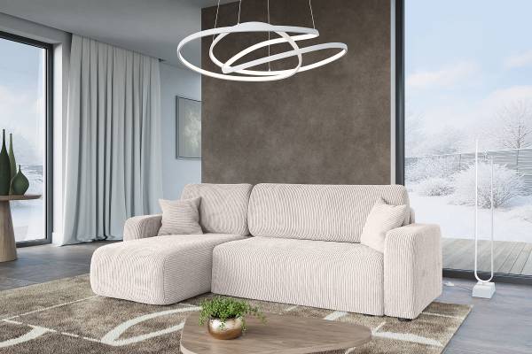 Ecksofa DANO mit Schlaffunktion Typ A Cordstoff Poppy: Beige  - Breite: 244 cm