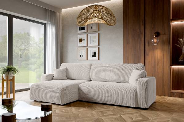 Ecksofa DANO mit Schlaffunktion Cordstoff Poppy: Beige  - 272 x 145 cm