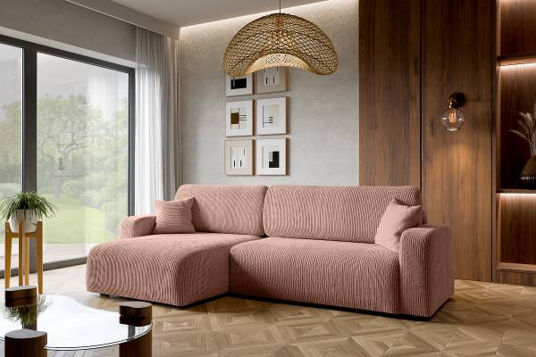 Ecksofa DANO mit Schlaffunktion Typ A Cordstoff Poppy: Rosa - Breite: 272 cm