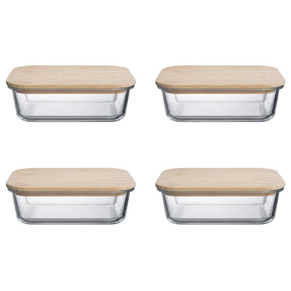 Lunchbox NATURALS 4er-Set Borosilikatglas / Bambus  - Fassungsvermögen: 1 L