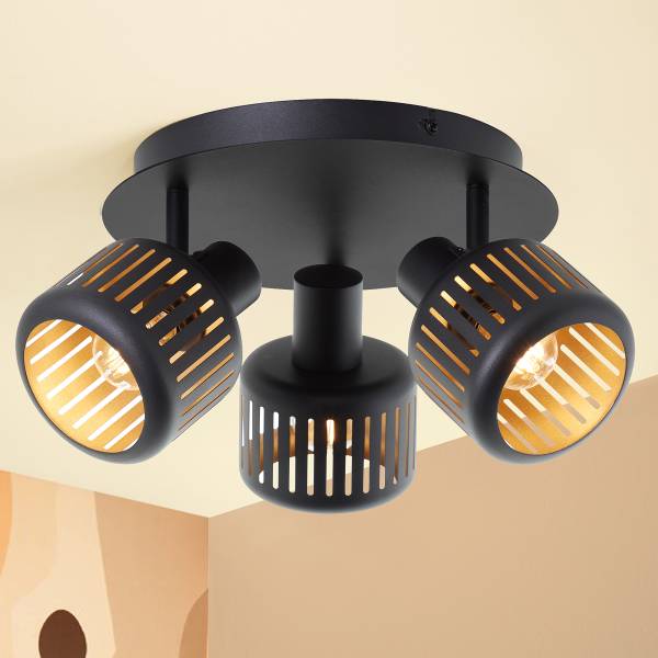 Deckenleuchte Tyas Rund Aluminium - Schwarz / Gold - 3-flammig