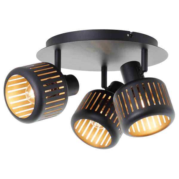 Deckenleuchte Tyas Rund Aluminium - Schwarz / Gold - 3-flammig