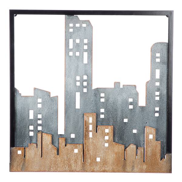 Objet déco mural City Bleu / Marron - Fer