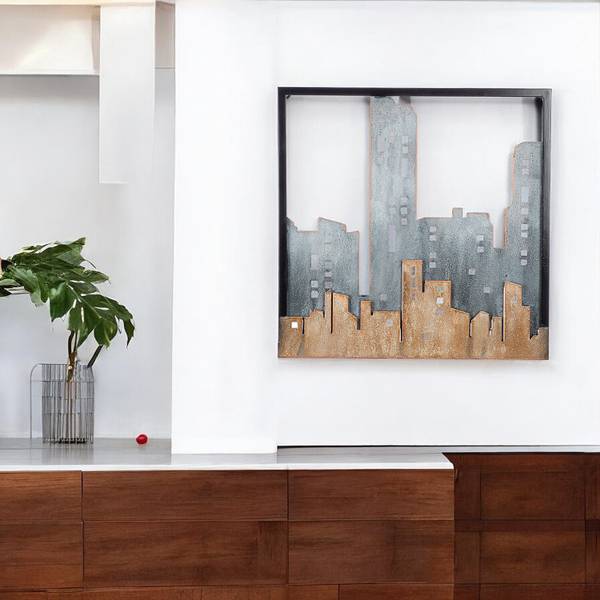 Objet déco mural City Bleu / Marron - Fer