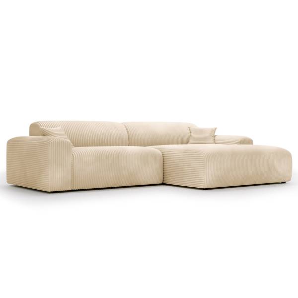 Ecksofa DUPERS mit Longchair Plüsch-Cordstoff Tila: Beige - Longchair davorstehend rechts