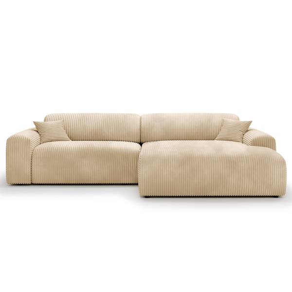 Ecksofa DUPERS mit Longchair Plüsch-Cordstoff Tila: Beige - Longchair davorstehend rechts