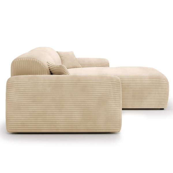 Ecksofa DUPERS mit Longchair Plüsch-Cordstoff Tila: Beige - Longchair davorstehend rechts