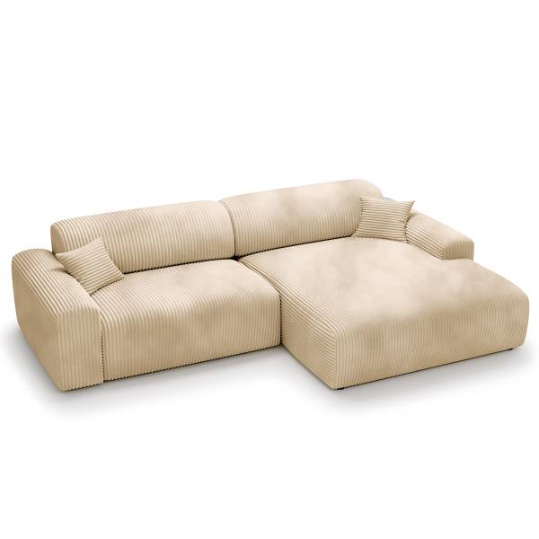 Ecksofa DUPERS mit Longchair Plüsch-Cordstoff Tila: Beige - Longchair davorstehend rechts