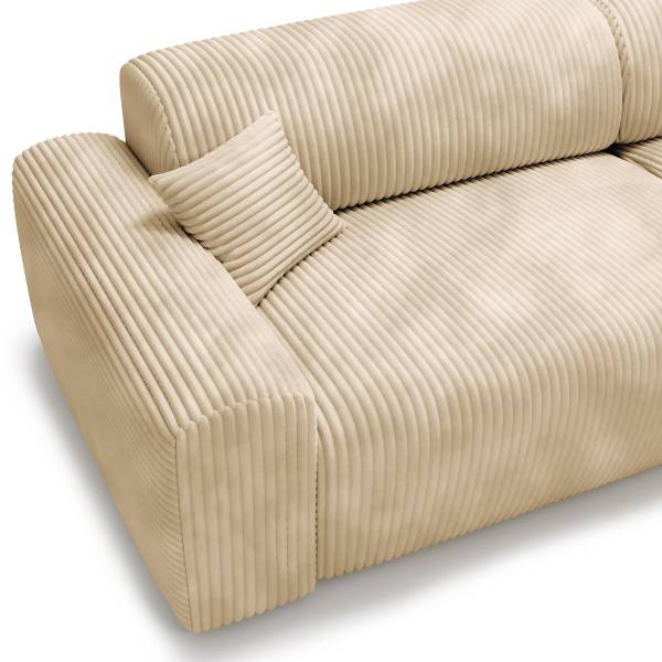 Ecksofa DUPERS mit Longchair Plüsch-Cordstoff Tila: Beige - Longchair davorstehend rechts