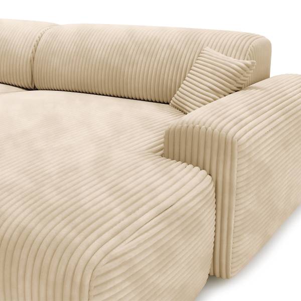 Ecksofa DUPERS mit Longchair Plüsch-Cordstoff Tila: Beige - Longchair davorstehend rechts