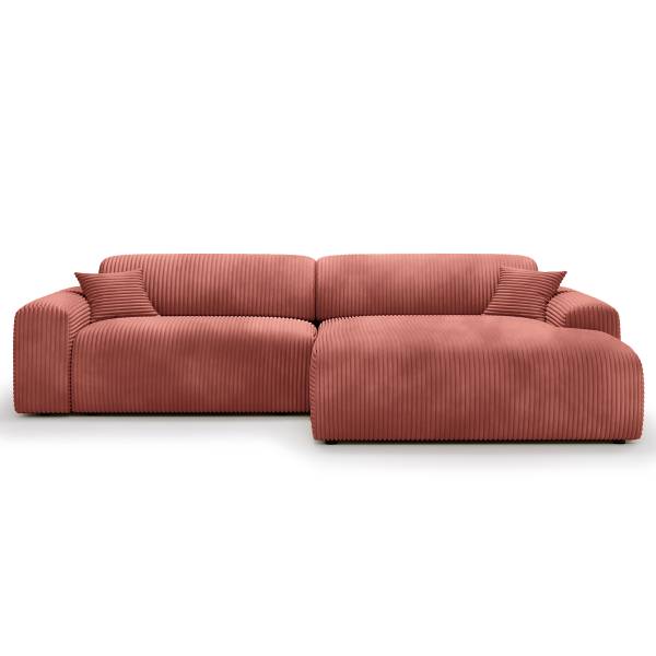 Ecksofa DUPERS mit Longchair Plüsch-Cordstoff Tila: Altrosé - Longchair davorstehend rechts