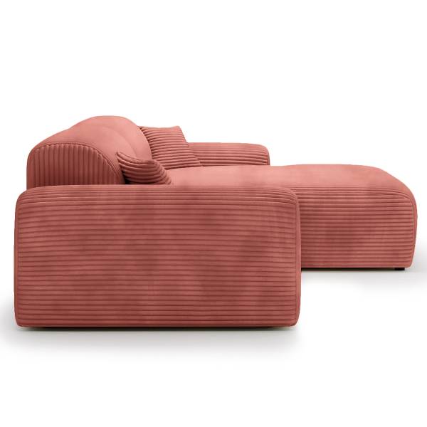 Ecksofa DUPERS mit Longchair Plüsch-Cordstoff Tila: Altrosé - Longchair davorstehend rechts