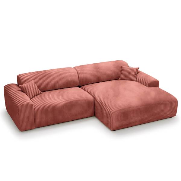 Ecksofa DUPERS mit Longchair Plüsch-Cordstoff Tila: Altrosé - Longchair davorstehend rechts