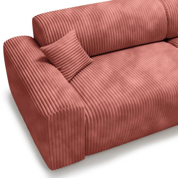 Ecksofa DUPERS mit Longchair Plüsch-Cordstoff Tila: Altrosé - Longchair davorstehend rechts