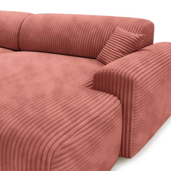 Ecksofa DUPERS mit Longchair Plüsch-Cordstoff Tila: Altrosé - Longchair davorstehend rechts