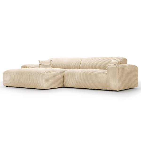 Ecksofa DUPERS mit Longchair Plüsch-Cordstoff Tila: Beige - Longchair davorstehend links