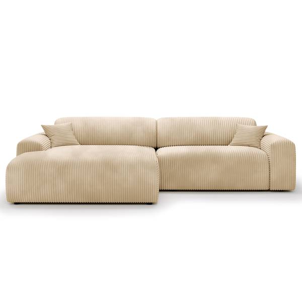 Ecksofa DUPERS mit Longchair Plüsch-Cordstoff Tila: Beige - Longchair davorstehend links