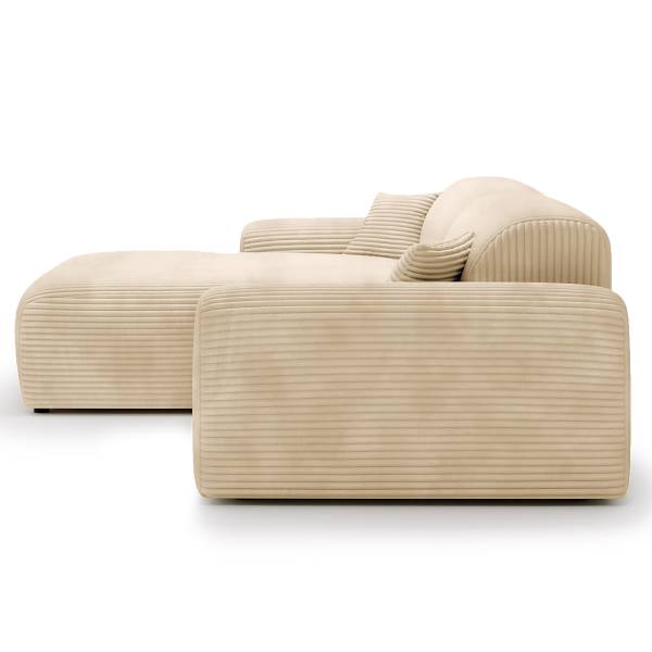 Ecksofa DUPERS mit Longchair Plüsch-Cordstoff Tila: Beige - Longchair davorstehend links