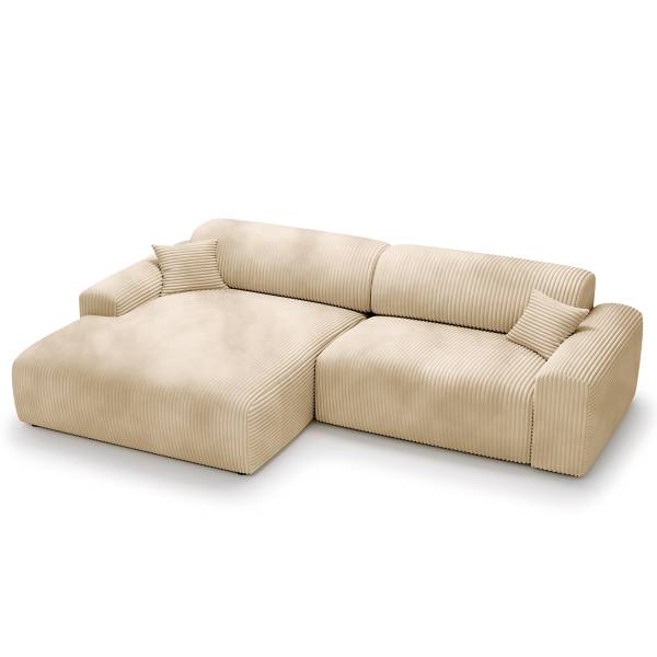 Ecksofa DUPERS mit Longchair Plüsch-Cordstoff Tila: Beige - Longchair davorstehend links