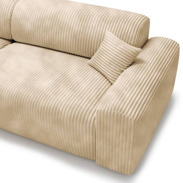 Ecksofa DUPERS mit Longchair Plüsch-Cordstoff Tila: Beige - Longchair davorstehend links