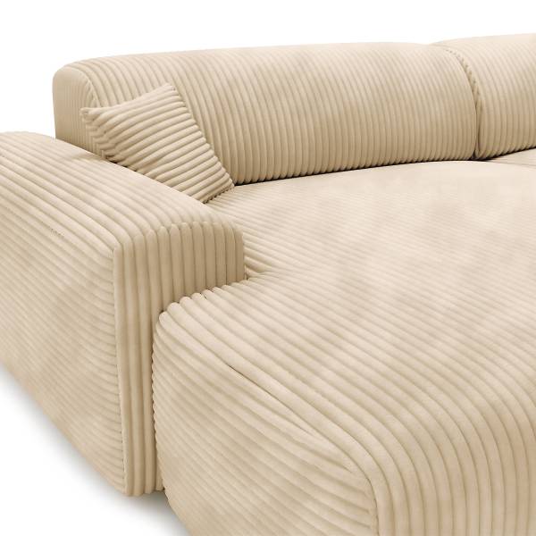 Ecksofa DUPERS mit Longchair Plüsch-Cordstoff Tila: Beige - Longchair davorstehend links