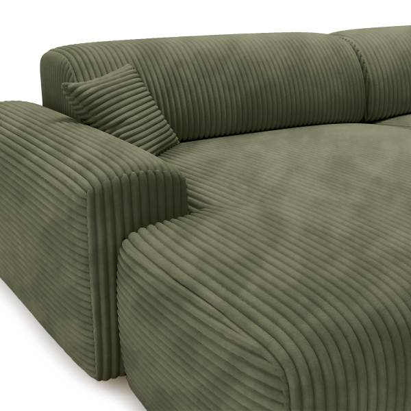 Ecksofa DUPERS mit Longchair Plüsch-Cordstoff Tila: Moosgrün - Longchair davorstehend links