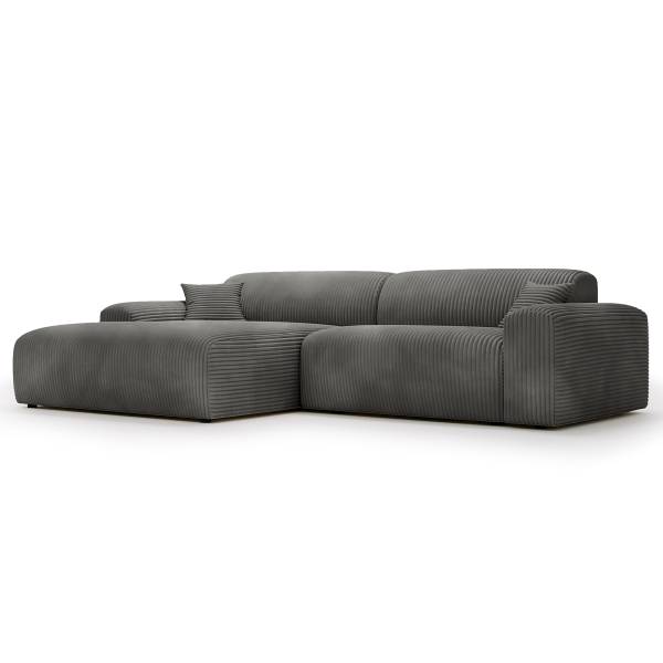 Ecksofa DUPERS mit Longchair Plüsch-Cordstoff Tila: Stahlgrau - Longchair davorstehend links