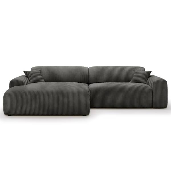 Ecksofa DUPERS mit Longchair Plüsch-Cordstoff Tila: Stahlgrau - Longchair davorstehend links
