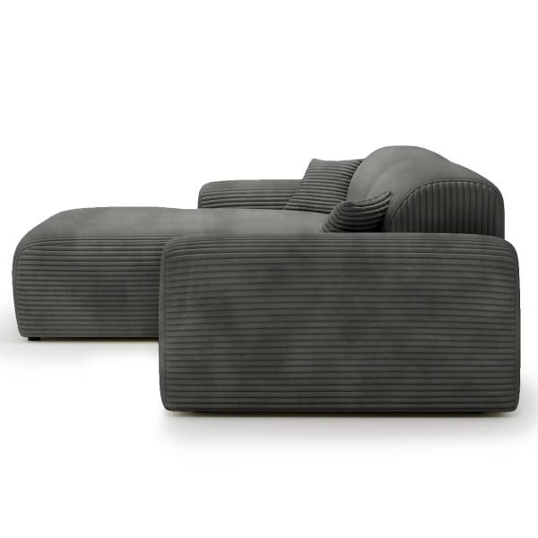 Ecksofa DUPERS mit Longchair Plüsch-Cordstoff Tila: Stahlgrau - Longchair davorstehend links