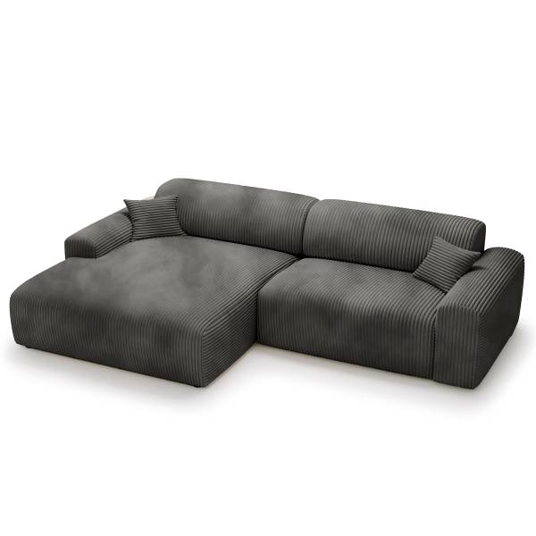 Ecksofa DUPERS mit Longchair Plüsch-Cordstoff Tila: Stahlgrau - Longchair davorstehend links