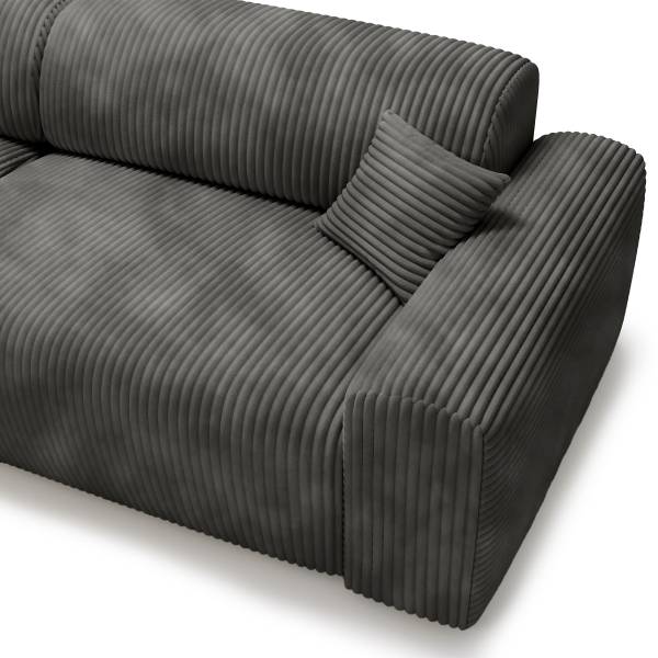 Ecksofa DUPERS mit Longchair Plüsch-Cordstoff Tila: Stahlgrau - Longchair davorstehend links