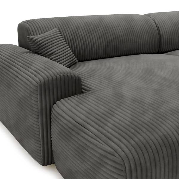Ecksofa DUPERS mit Longchair Plüsch-Cordstoff Tila: Stahlgrau - Longchair davorstehend links