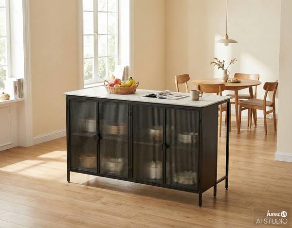 Küchenschrank Teterton Marmor / Metall - Marmor Weiß / Schwarz