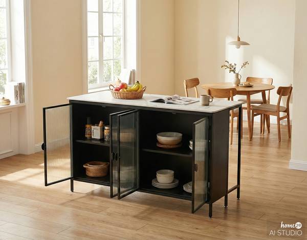 Küchenschrank Teterton Marmor / Metall - Marmor Weiß / Schwarz