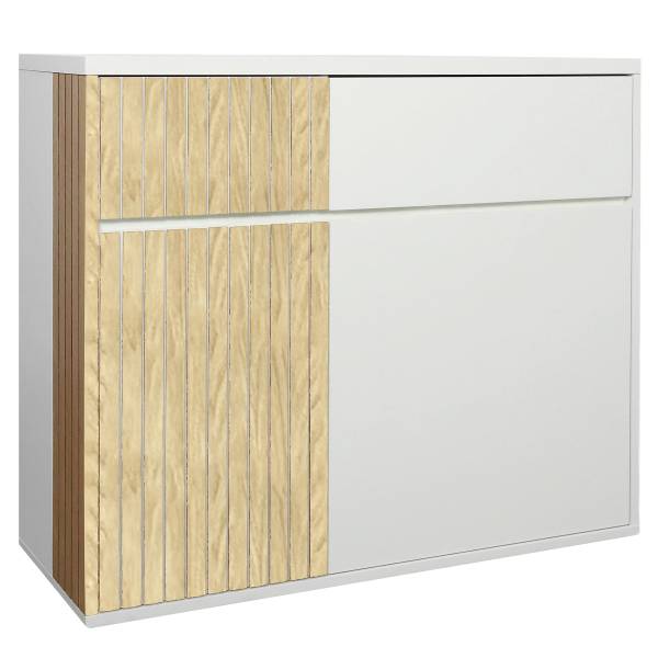 Commode Chaffin Placage en bois véritable - Blanc / Frêne