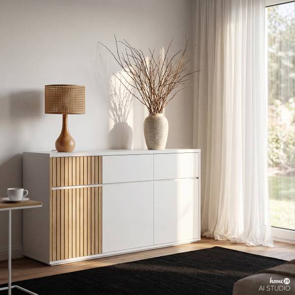 Sideboard Chaffin Echtholzfurnier - Weiß / Esche