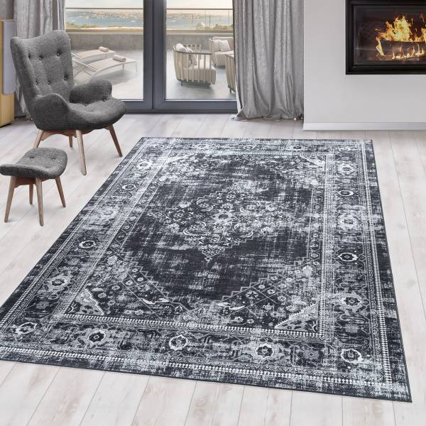 Kurzflorteppich Fiesta Typ A Polyester - Schwarz - 80 x 150 cm