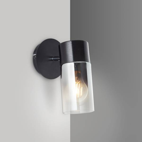 Lampada da parete Alia Ferro / Vetro fumé - Nero - 1 punto luce