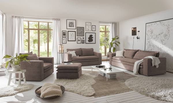 Repose-pieds capitonné Comalera Marron - Velours côtelé - 70 x 43 x 70 cm