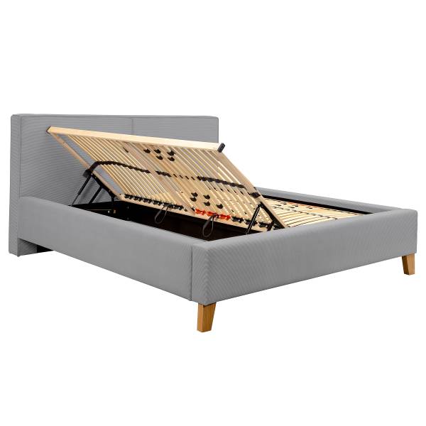Polsterbett Miilet Cordstoff Onika: Hellgrau - 200 x 200cm - Mit Lattenrost