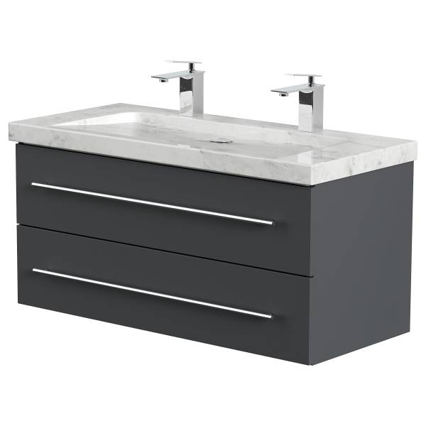 Meuble double vasque Yamo marbre Graphite - Largeur : 100 cm