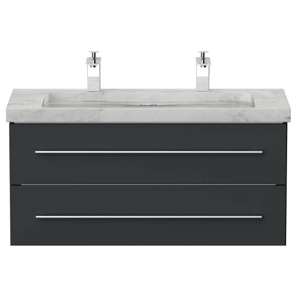 Meuble double vasque Yamo marbre Graphite - Largeur : 100 cm