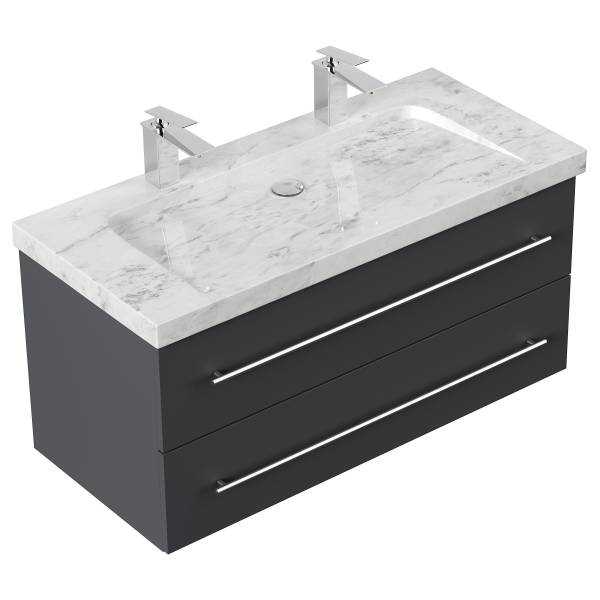 Meuble double vasque Yamo marbre Graphite - Largeur : 100 cm