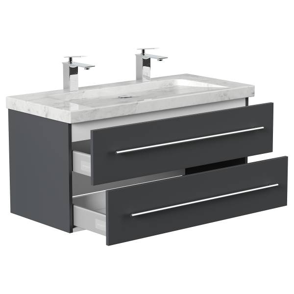 Meuble double vasque Yamo marbre Graphite - Largeur : 100 cm
