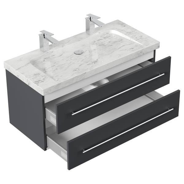 Meuble double vasque Yamo marbre Graphite - Largeur : 100 cm